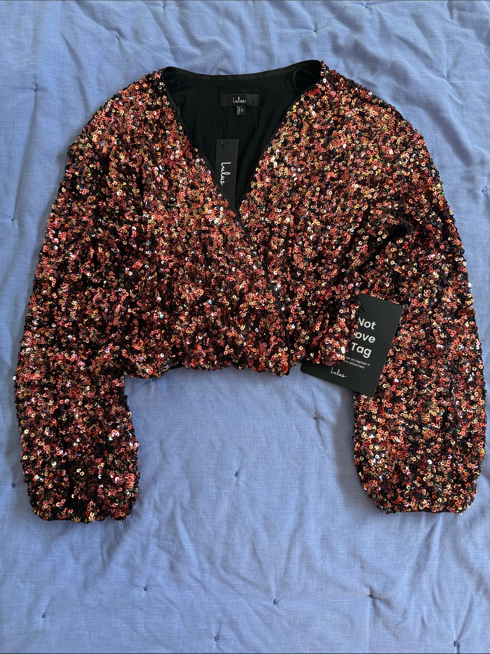 Lulu's Rose Gold Sequin Cropped Blouse - Size S